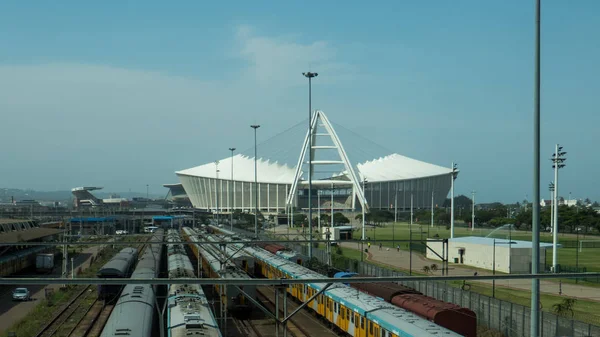 Estação Ferroviária Com Trens Estádio Moses Mabhida Durban Kwazulu Natal — Fotografia de Stock