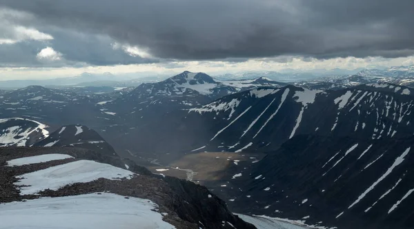 Vista Kebnekaise Montagna Più Alta Della Svezia Vetta Meridionale Estate Immagine Stock