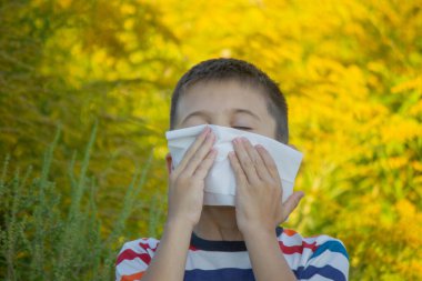 Ragweed 'e alerjisi olan bir çocuk. Seçici odak.