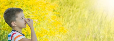 Ragweed 'e alerjisi olan bir çocuk. Seçici odak.