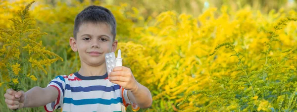 Ragweed 'e alerjisi olan bir çocuk. Seçici odak.