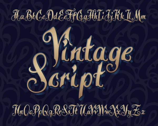 Vector Vintage Script Font Extruded Volume Effect — Stock Vector