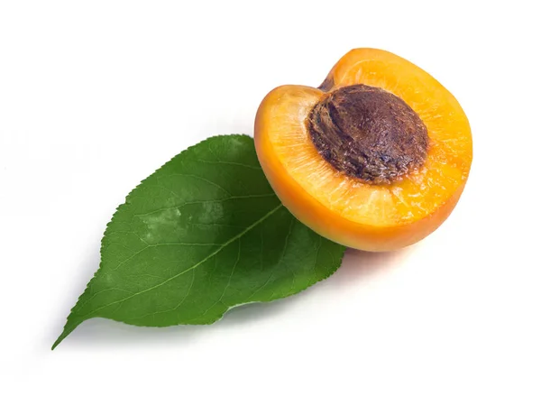 Fresh Yellow Apricot Green Leaf White Background — Stock Photo, Image