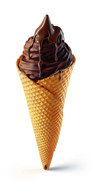 Візуалізація Шоколадного Смачного Конуса Морозива Покритого Рідкою Коричневою Начинкою — стокове фото