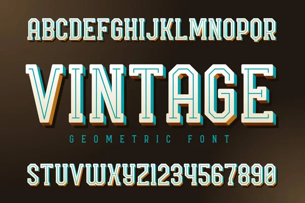 Vintage Typeface Extruded Effect Set Letters Numbers — Stock Vector