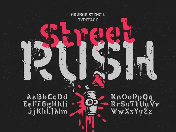 Grunge Vector Lettertype Met Druipende Verf Lawaaierige Effect — Stockvector