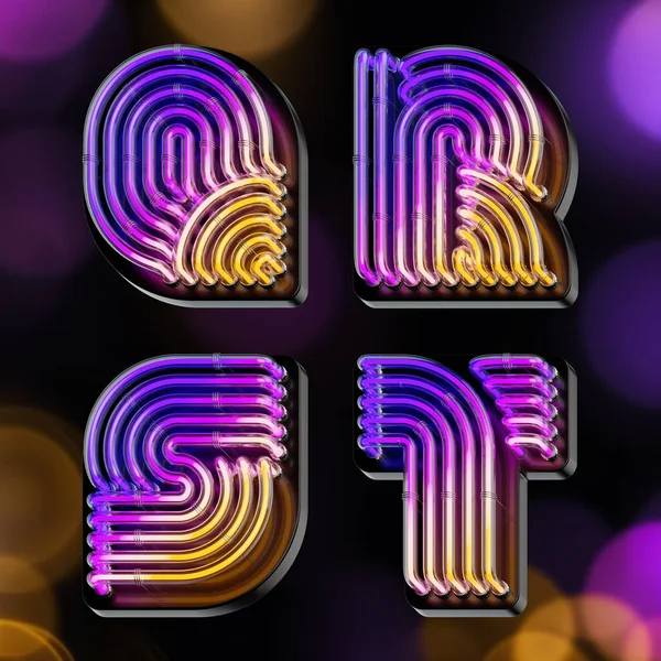 Weergegeven Set Vet Letters Gemaakt Van Kleurrijke Gradiënt Gloeiende Neon — Stockfoto