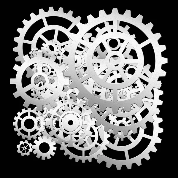 Gears From Clock Works Over Black Background