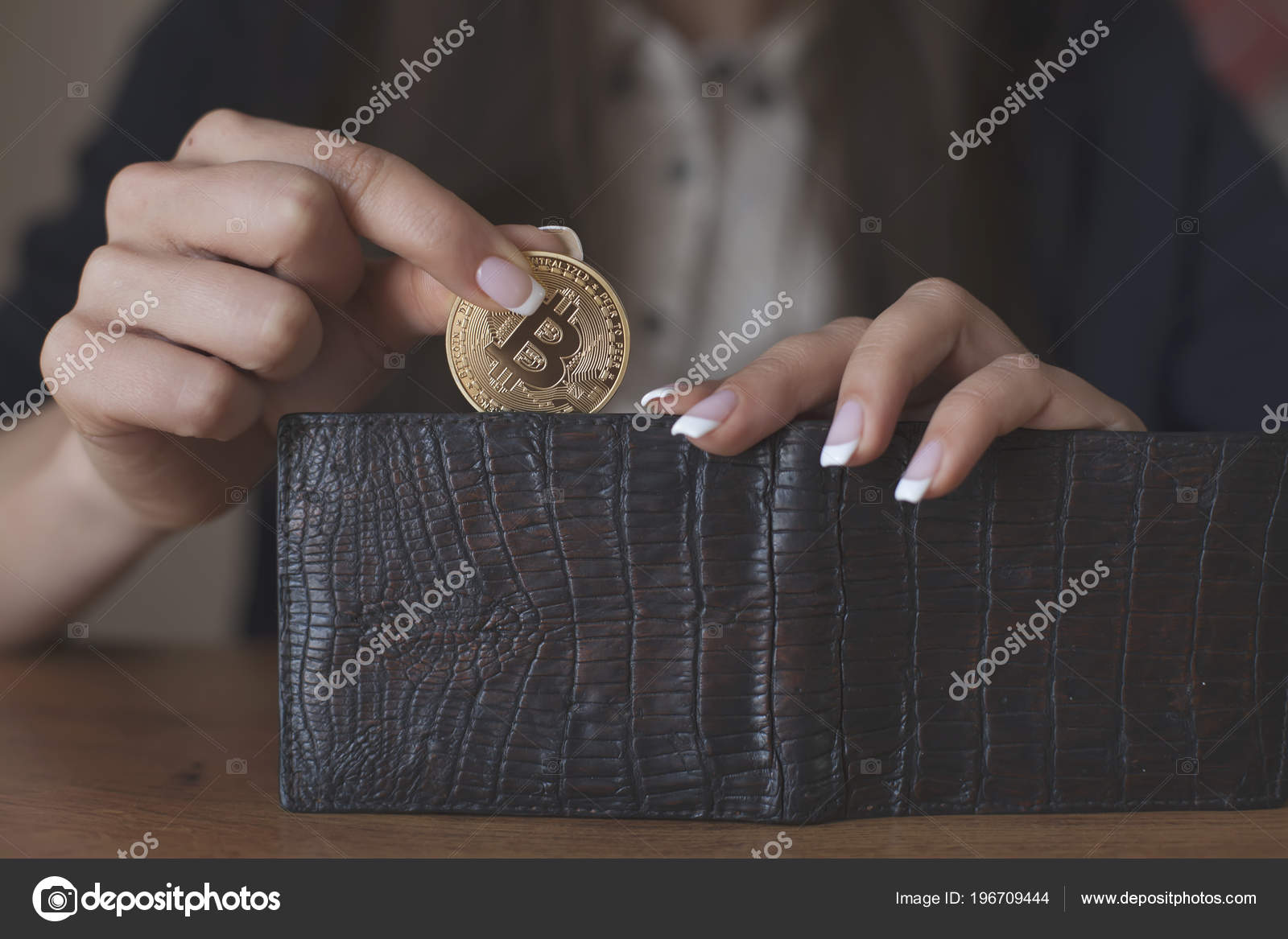Successfully Woman Put A Bitcoin Into Wallet Crypto Coin Saving - 