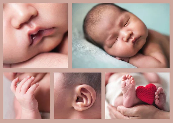 Collage several images of cute sleeping baby, newborn and mothercare concept — Stock Photo, Image