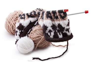 Kahverengi topları iplik örme yün kazak