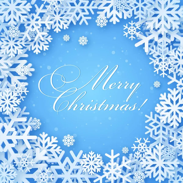 Yeni yıl. Neşeli Noel kartpostalı mavi arka plan. Kar taneleri 