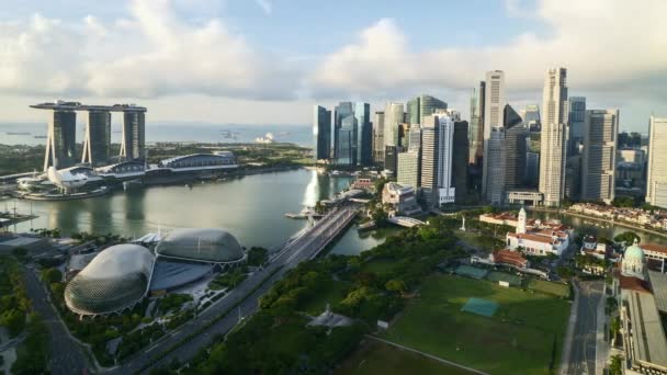 Uhd Tidsfördröjning Molnig Himmel Scen Marina Bay Singapore Panorera Till — Stockvideo