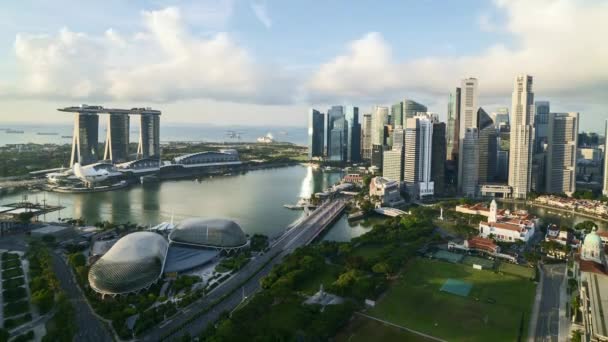 Uhd Time Lapse Cloudy Sky Scene Marina Bay Singapore Tilt — Stock Video