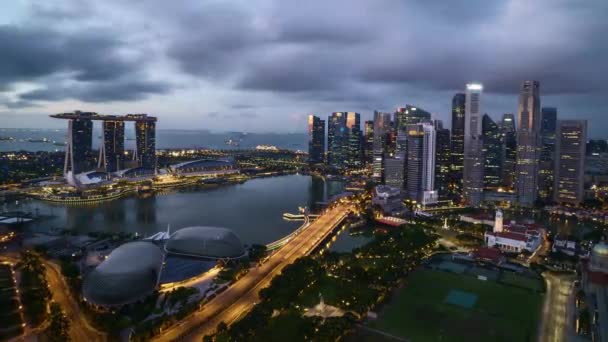 Uhd Time Lapse Van Zonsopgang Scène Marina Bay Singapore Uitzoomen — Stockvideo