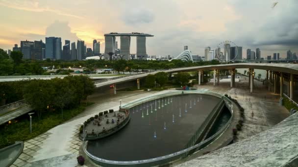 Uhd Tidsfördröjning Solnedgång Sky Dag Till Natt Singapore Marina Bay — Stockvideo