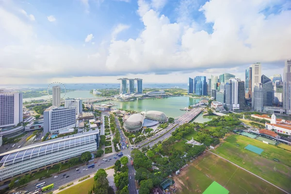 Aerial view of Cloudy sky at Marina Bay Singapore city skyline
