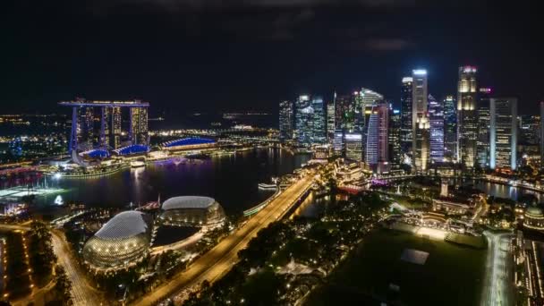 Nattbild Marina Bay Singapore Tid Förfaller Tilt Upp — Stockvideo