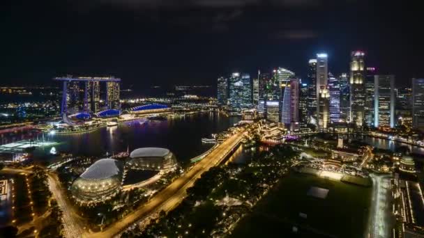 Nattbild Marina Bay Singapore Tid Förfaller Zooma — Stockvideo