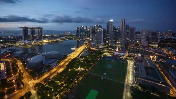 Sunrise Night Day Time Lapse Marina Bay Singapore Pan Left — Stock Video