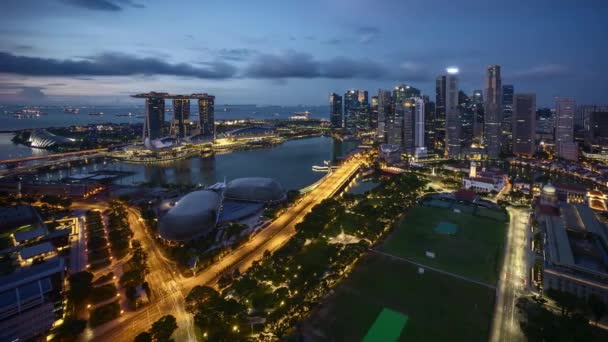Sunrise Night Day Time Lapse Marina Bay Singapore Pan Right — Stock Video