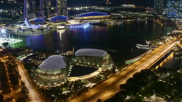 Idő Telik Éjszakai Jelenet Szingapúri Marina Bay Kicsinyítés — Stock videók