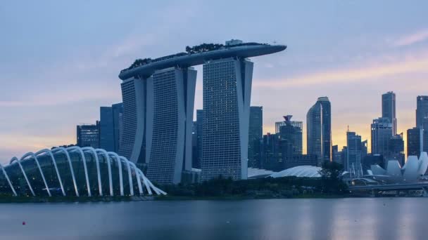 Zeitraffer Tag Nacht Sonnenuntergang Singapore Neigung Nach Unten — Stockvideo