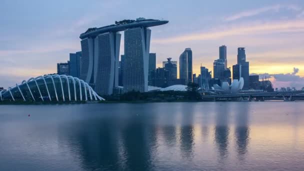 Zeitraffer Tag Nacht Sonnenuntergang Singapore Vergrößern — Stockvideo