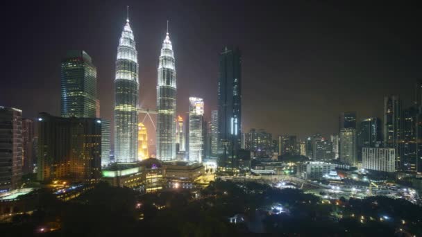 Time Lapse Night Scene Kuala Lumpur City Skyline Пан Право — стоковое видео