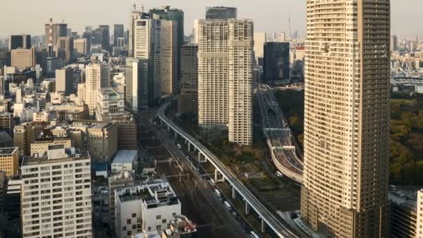 Tidsförskjutning Centrala Tokyo City Skyline Med Rörelse Suddig Bil Och — Stockvideo