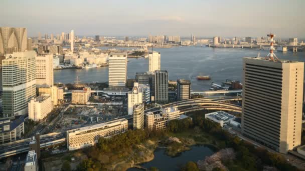 Flygfoto Time Lapse Tokyo Centrum Med Utsikt Över Kyu Shiba — Stockvideo