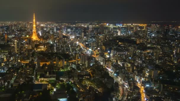 Pauză Timp Scenei Noapte Orizontul Orașului Tokyo Pan Stânga — Videoclip de stoc