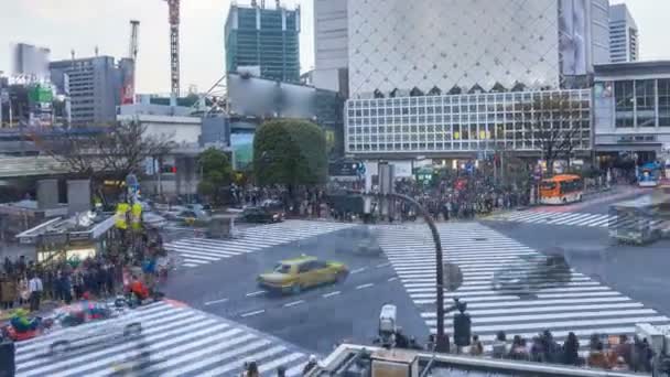 Shibuya Kavşağı Tokyo Dünyanın Işlek Kavşaklarından Biri Yaya Geçidi Karmaşası — Stok video