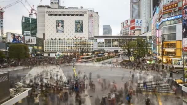 东京石谷十字路口是世界上最繁忙的交叉口之一 可翻越的交叉口 日落时分 时间一天天地流逝 潘右脚 — 图库视频影像