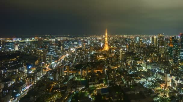 Tokyo City Skyline Tokyo Kulesi Yle Gündoğumu Sahnesi Sağa Çevir — Stok video