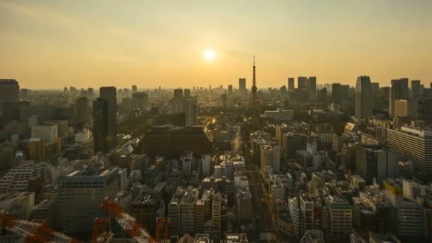 東京タワーと東京シティスカイラインで日没日から夜のシーンの4K時間経過 空中展望 傾斜アップ — ストック動画