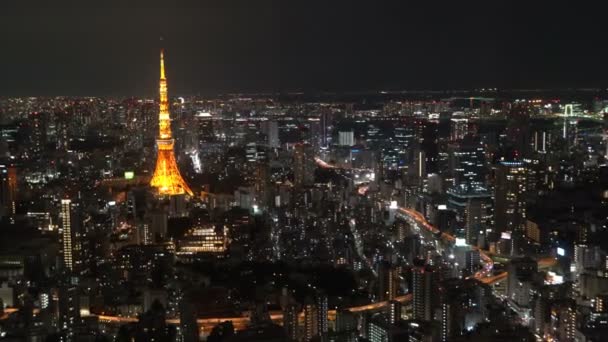 Roll Κινηματογραφικό Υλικό Της Νυχτερινής Σκηνής Στο Τόκιο Τον Πύργο — Αρχείο Βίντεο