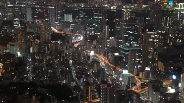 Roll Кинематографические Кадры Ночной Сцены Токио Токийской Башней Вид Воздуха — стоковое видео