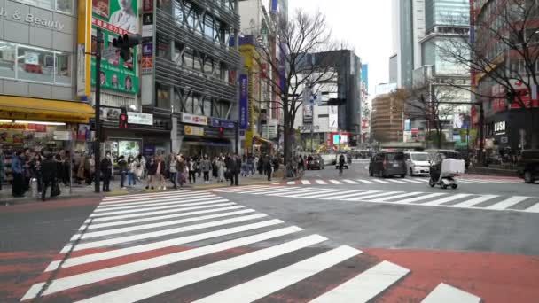 日本东京石谷 2017年4月2日 B卷电影 拍摄了世界上最繁忙的交叉口之一 石谷交叉口 混乱的人行横道 — 图库视频影像