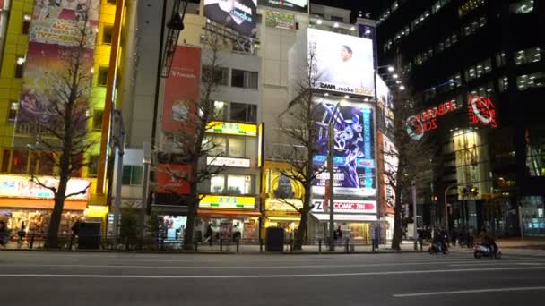 2017年4月3日 Night Scene Akihabara Tokyo 它以许多电子商店和漫画动画商品而闻名 潘离开了 — 图库视频影像