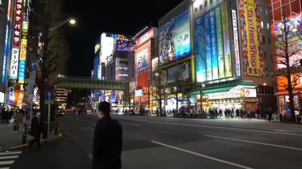 2017年4月3日 Night Scene Akihabara Tokyo 它以许多电子商店和动漫商品而闻名 — 图库视频影像