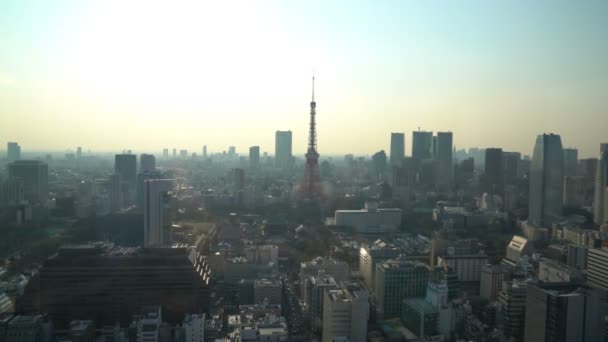 B卷电影建立了东京黄昏落日场景的镜头 空中拍摄 — 图库视频影像