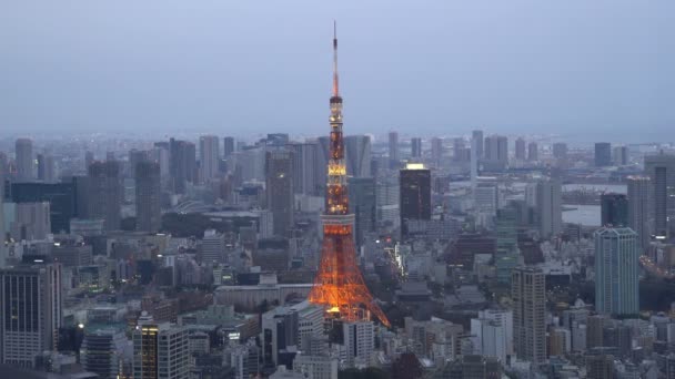 Roll Mozifilm Felvétel Szürkület Kék Óra Naplemente Jelenet Tokióban Város — Stock videók