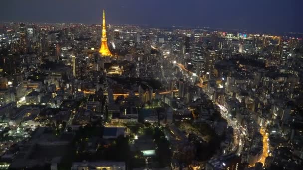 Filmi Tokyo City Deki Alacakaranlık Mavi Saat Günbatımı Sahnesinin Hava — Stok video