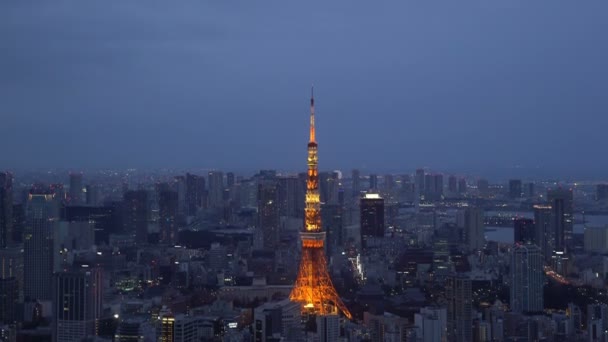 Roll Filmatisering Skymningen Blå Timme Solnedgång Scen Tokyo City Antenn — Stockvideo