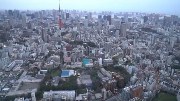 Roll Filmische Einspielungen Der Sonnenuntergangsszene Der Dämmerung Tokio Luftaufnahme Aufgehübscht — Stockvideo