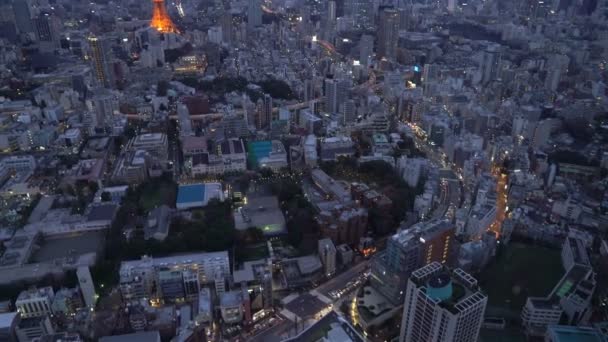 Roll Filmische Einspielungen Der Sonnenuntergangsszene Der Dämmerung Tokio Luftaufnahme Aufgehübscht — Stockvideo
