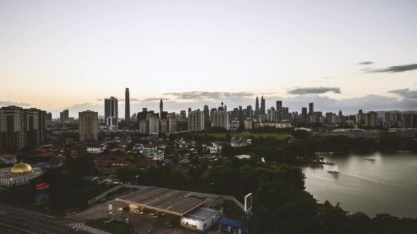 Aerial Time Lapse Sunset Scene Horizon Kuala Lumpur City Skyline — Vídeos de Stock