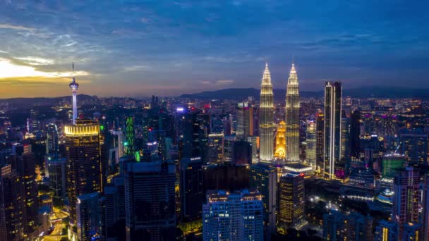 Kuala Lumpur Malaysia Augusti 2020 Flygdrönare Tid Förflutit Solnedgångsscenen Kuala — Stockvideo