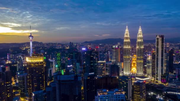 Kuala Lumpur Malaysia Augusti 2020 Flygdrönare Tid Förflutit Solnedgångsscenen Kuala — Stockvideo